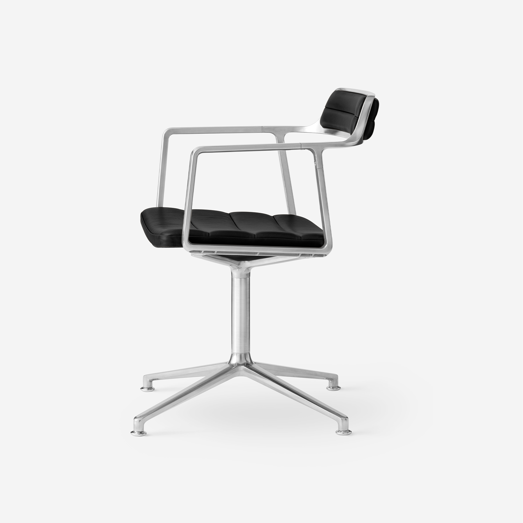 Swivel chair polishe frame black leather